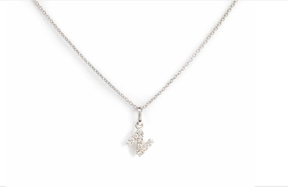 Small White Gold Letter N Necklace with Diamonds
