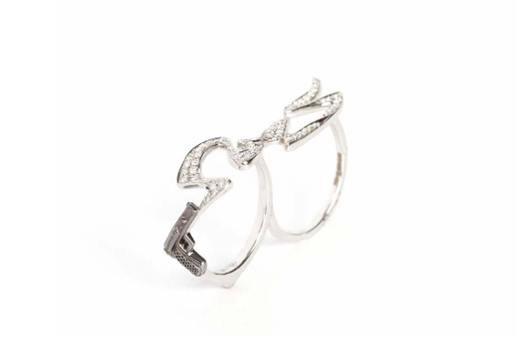 White Gold 4 Fingers Smoking Gun Ring with Diamonds