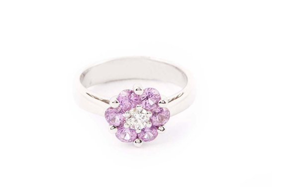 White Gold Ring with Diamond Flower