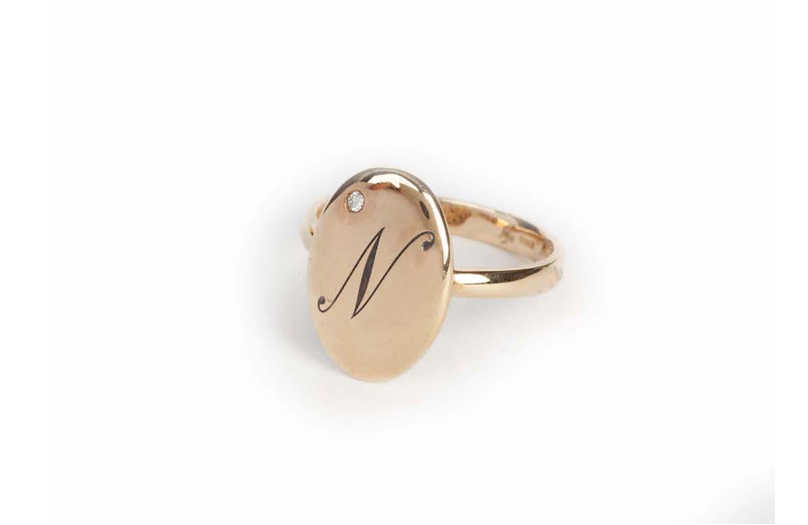 Rose Gold Pave Ring Letter N Engraved with Diamond