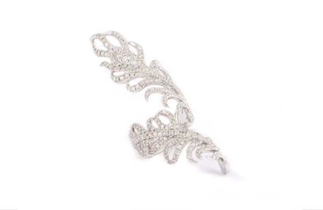 White Gold Feather Ring With Grey Diamonds