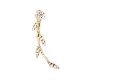 White Gold Single Earring With Flower & Diamonds
