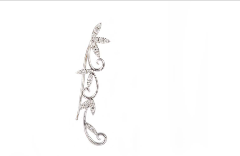 White Gold Single Earring With Flowers