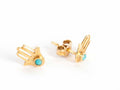 Yellow Gold Earrings with Eye & Small Hand of Fatima